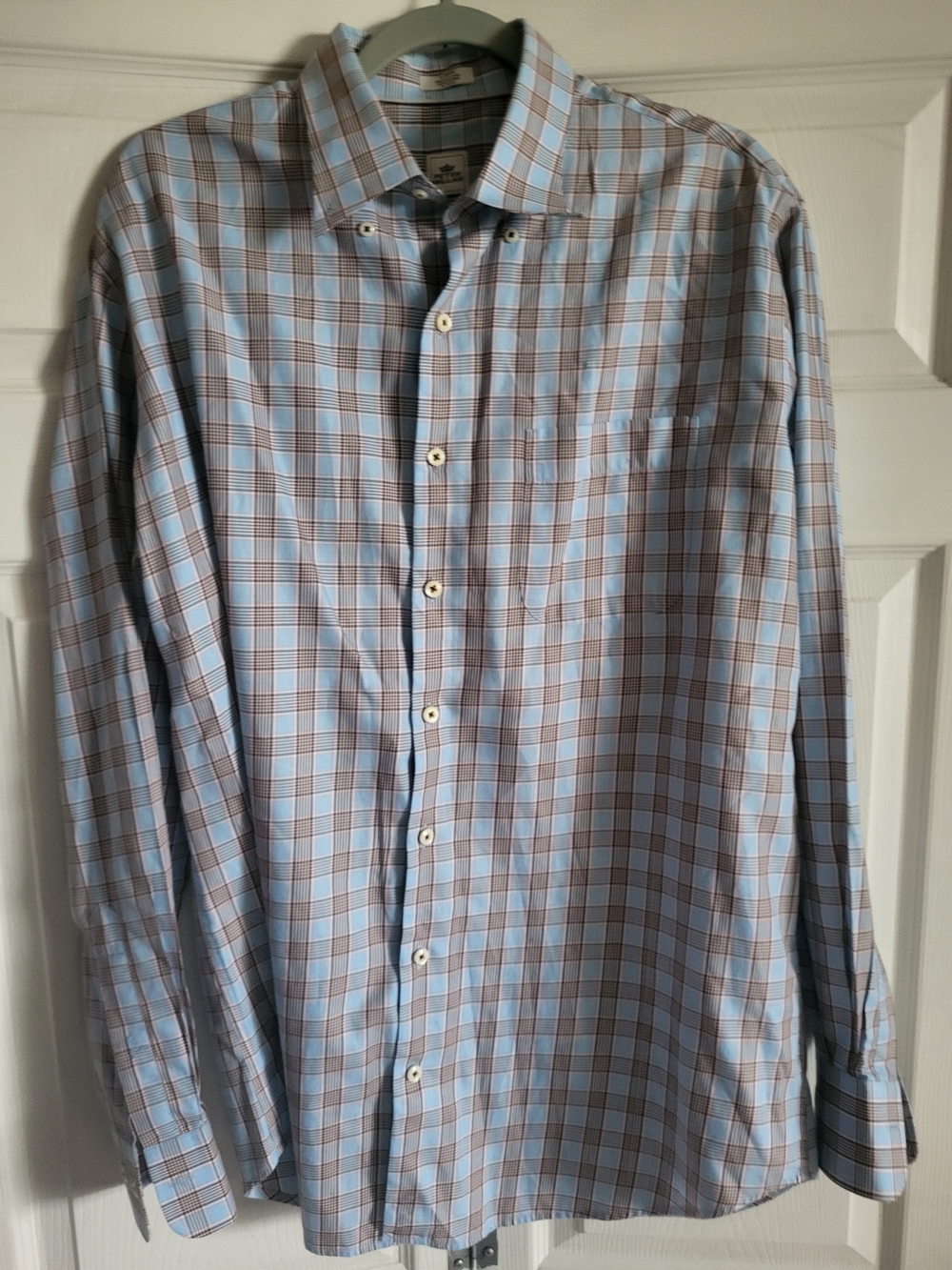 Peter Millar Blue and Brown Plaid Dress Shirt